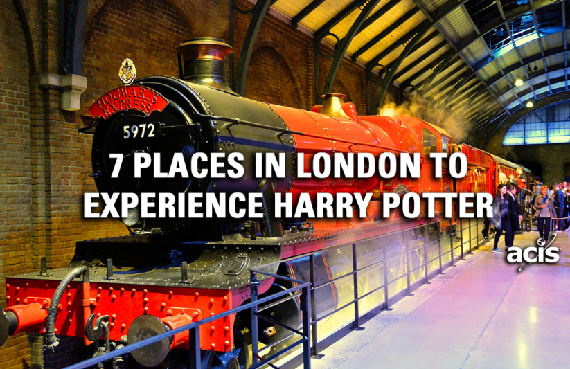 Harry Potter's train station in London with a red engine
