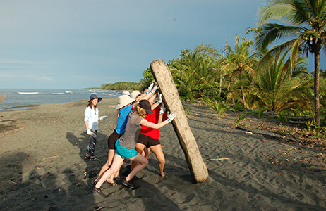 Students cleaning up a beach in Costa Rica