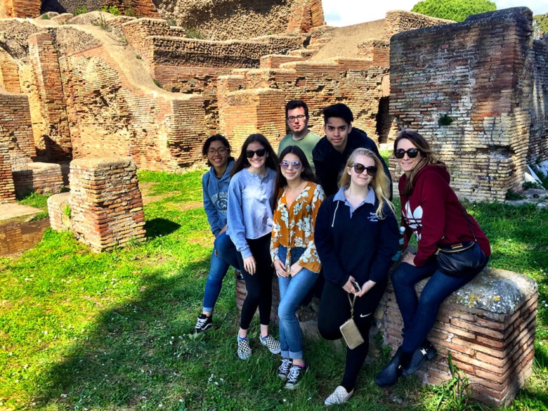 Group among ruins in Venice