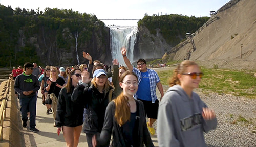 ACIS Canada group walking away from Montmorency Falls