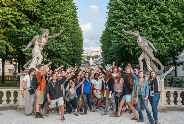 ACIS group mimic the statues in Salzburg Gardens