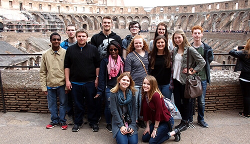 Group inside the rome colosseum
