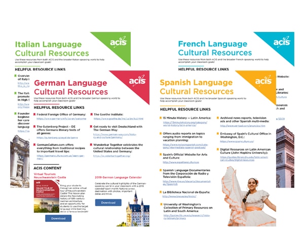 Language Cultural Resources sheets