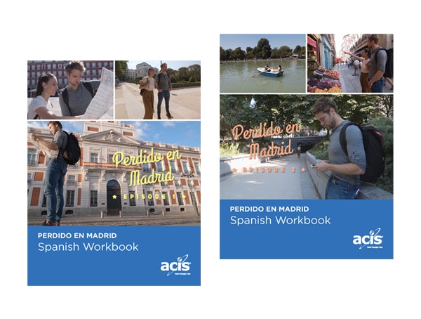 Workbook covers of Spanish video lesson plans