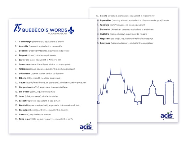 Worksheets of Quebecois words