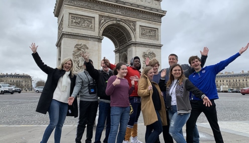 Tim's group in front of the Paris Arc de Triomphe