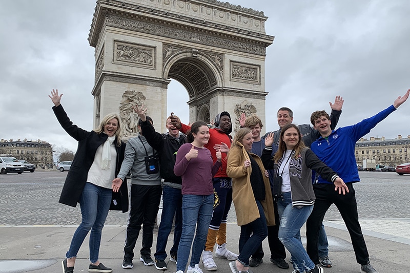 Tim's group in front of the Paris Arc de Triomphe