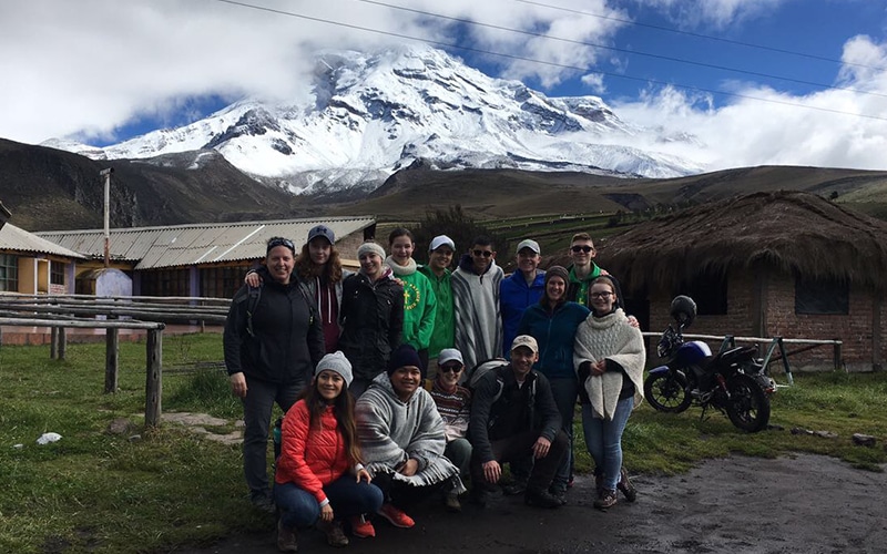 Student group in front of Andes Mountains