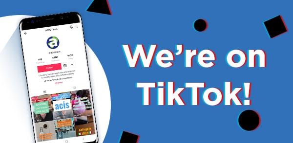 ACIS TikTok account on phone with headline We're on TikTok
