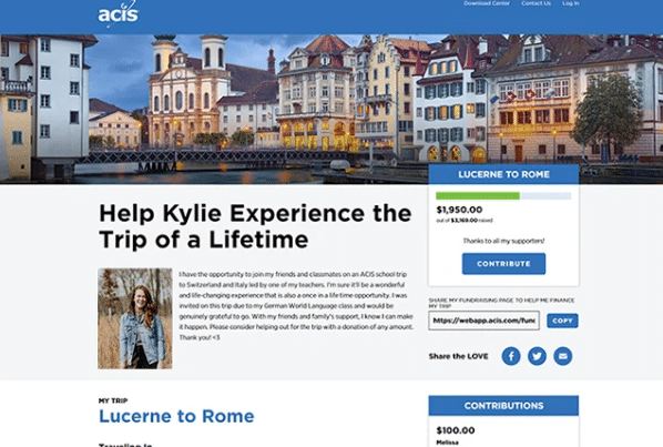 ACIS fundraising page example