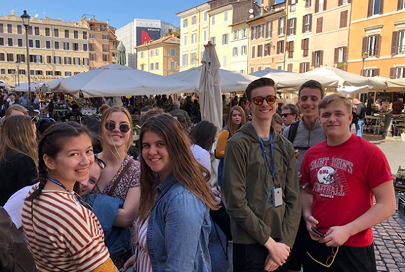 Students at a market in Rome