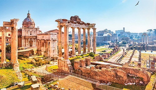View of the Roman Forums in Italy
