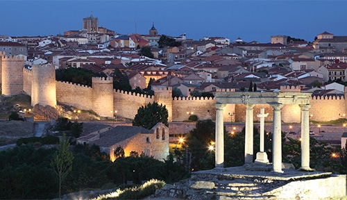 Medieval city of Avila, Spain at night