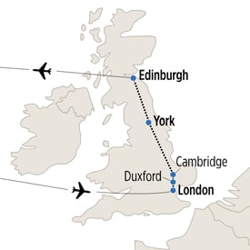 London, York and Edinburgh map
