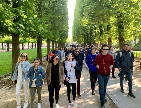 Students walking through Luxembourg Gardens in Paris