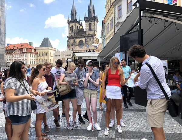 Students in Prague's Old Town Market Square