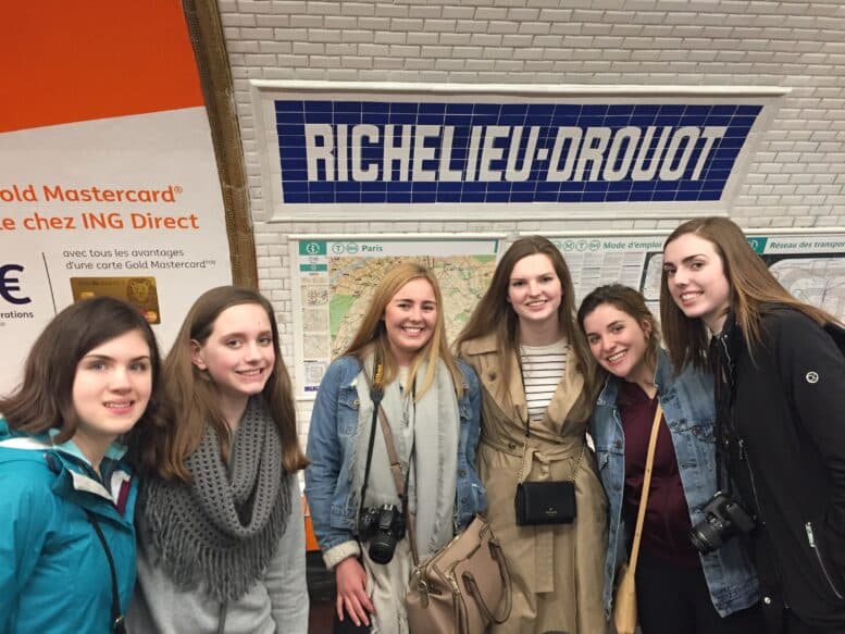 Students at metro stop in France