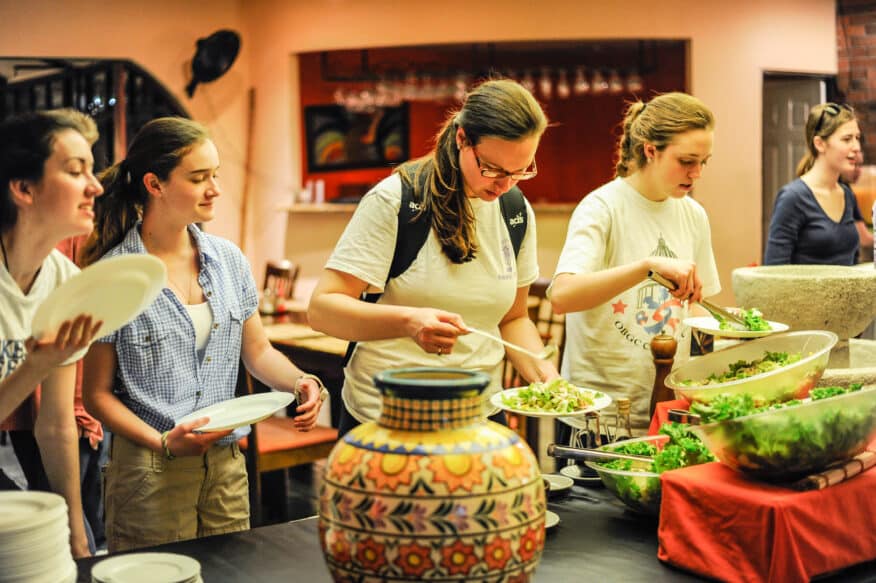 ACIS students eating at a Costa Rican buffet