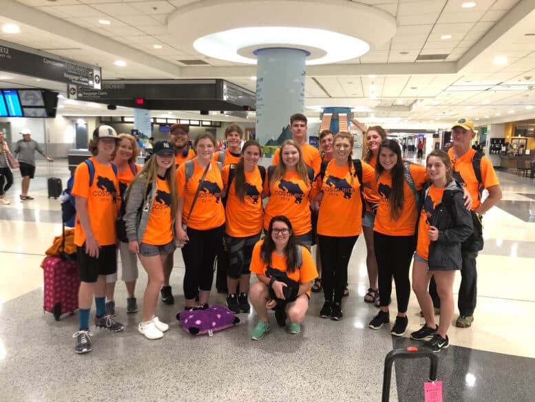 Students in the airport on the way to Costa Rica