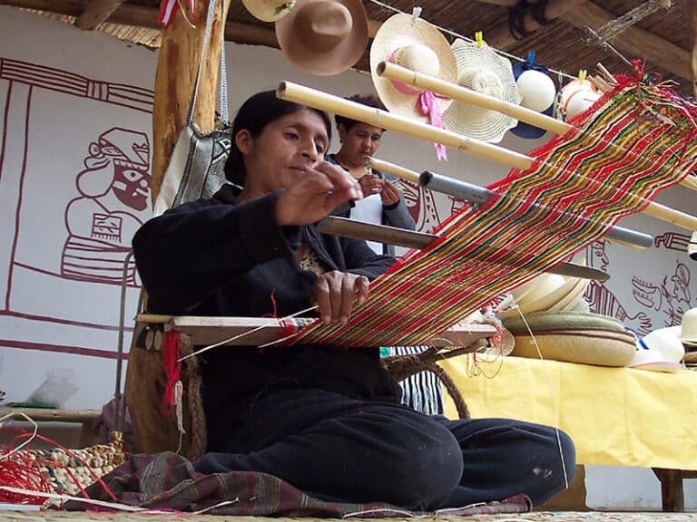 A Peruvian artist using traditional weaving techniques