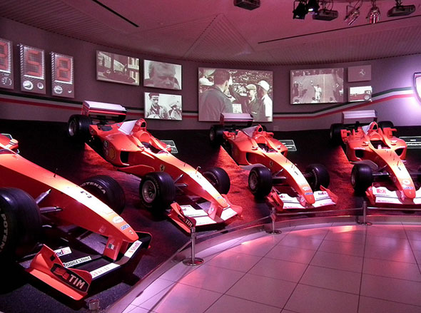 Formula 1 Ferrari race cars displayed