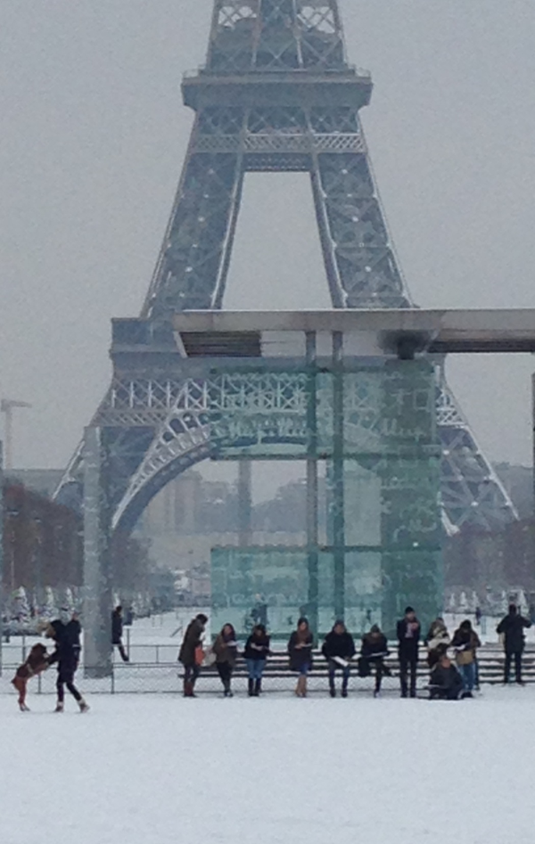 The Eiffel Tower in Paris coveredin snow