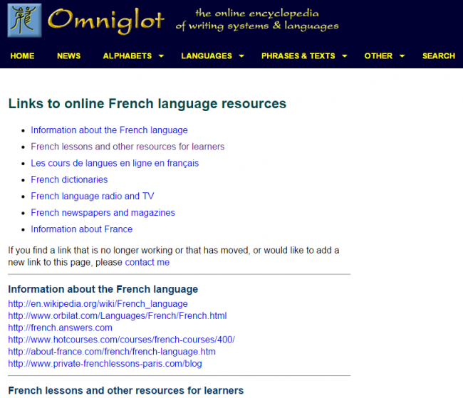 omniglot.com is fantastic french language resources website