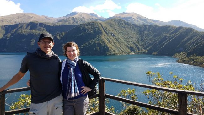 Jeannie Page and Tour Manager Paul Bustos at Laguna Cuicocha