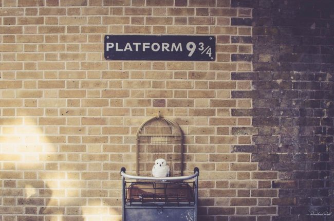 platform 9 3/4 - king's cross station with Harry Potter's owl