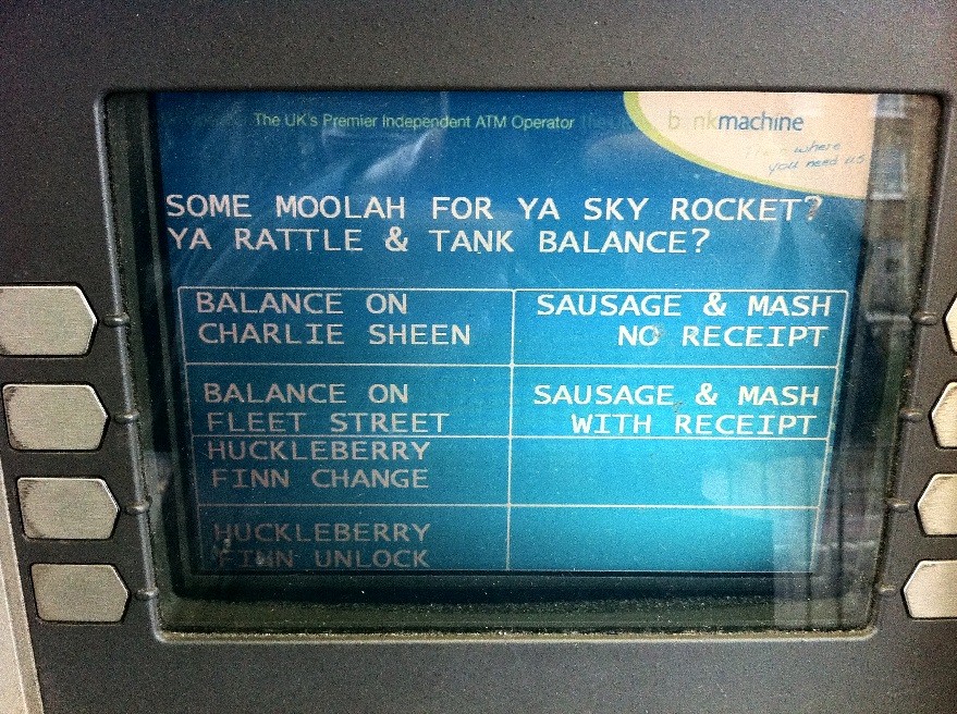 Screen of a Cockney Cash Machine