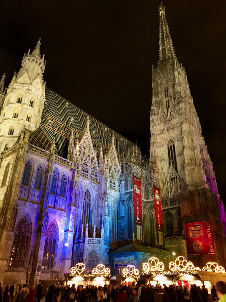 Stephens Cathedral lit up during the Christmas markets